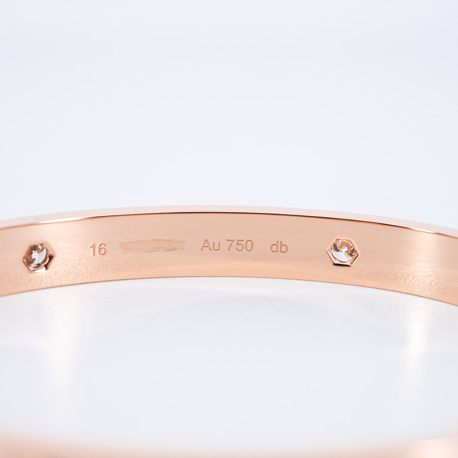 กำไลข้อมือ Cartier Love Bracelet, 4 diamonds 18K Rose Gold Size 16# (Used) #vrcab 7486