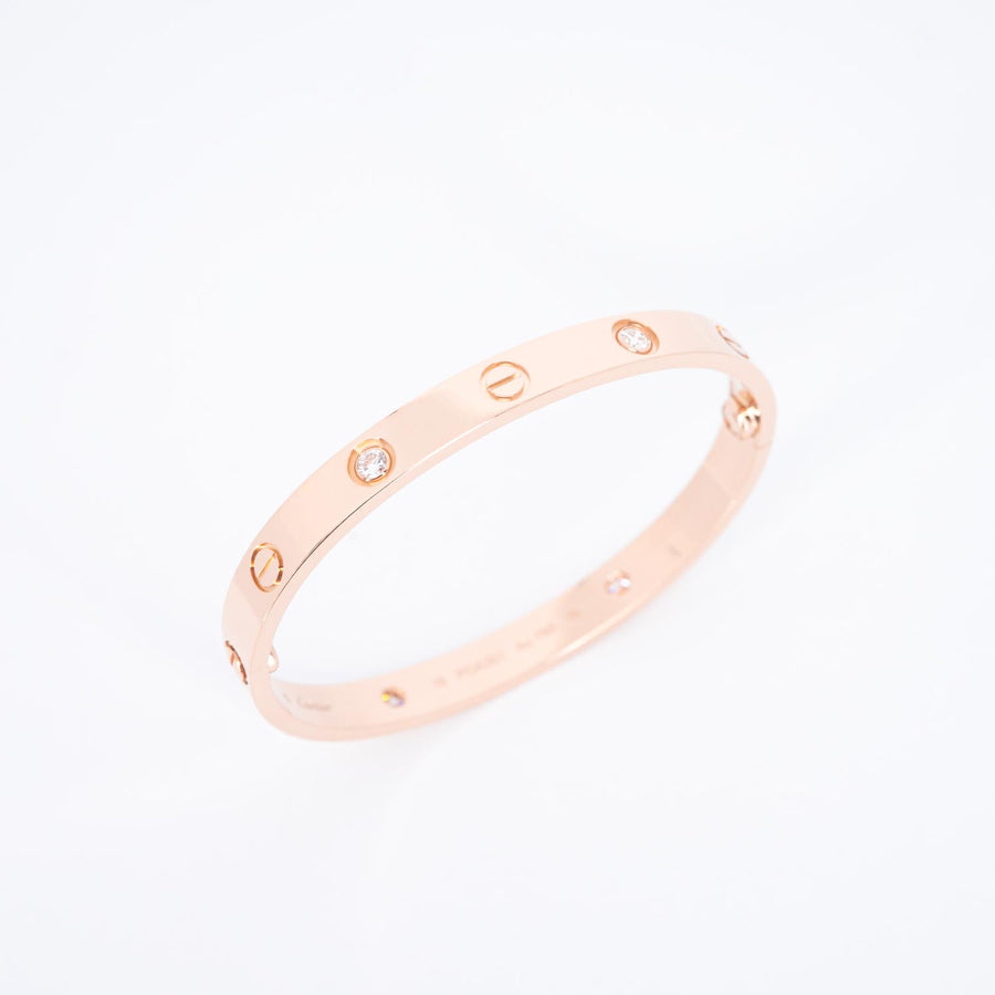กำไลข้อมือ Cartier Love Bracelet, 4 diamonds 18K Rose Gold Size 16# (Used) #vrcab 7486