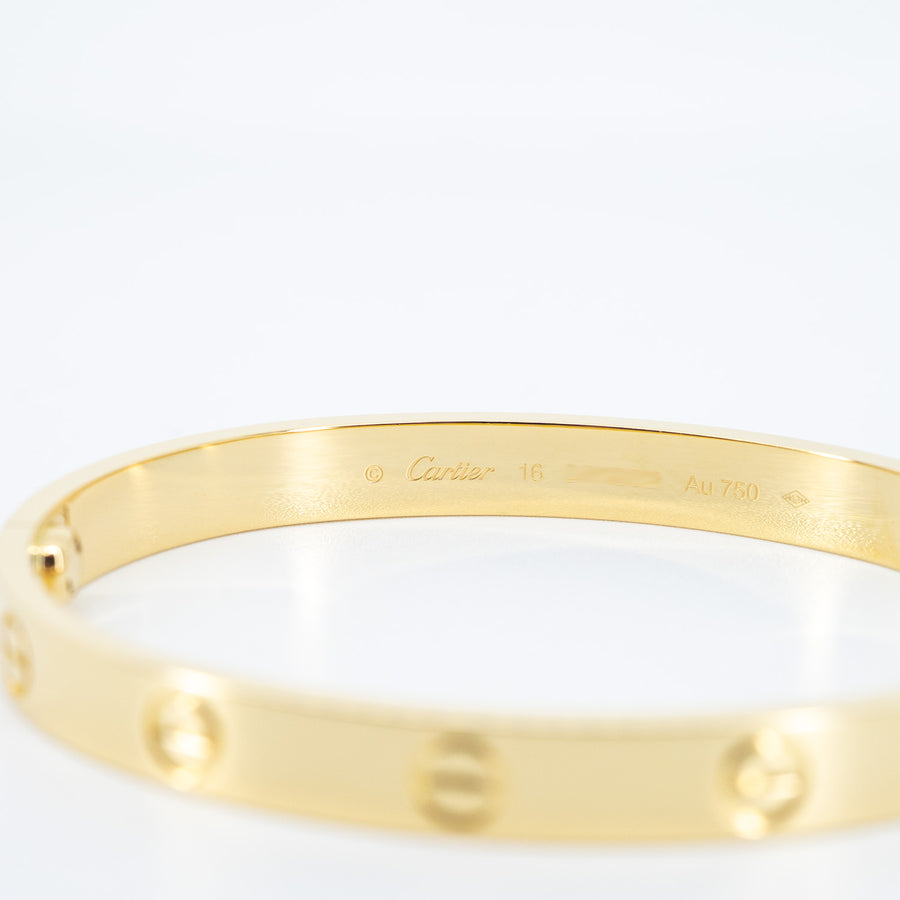 กำไลข้อมือ Cartier Love Bracelet 18K Yellow Gold Size 16# (Used) #vrca 0981