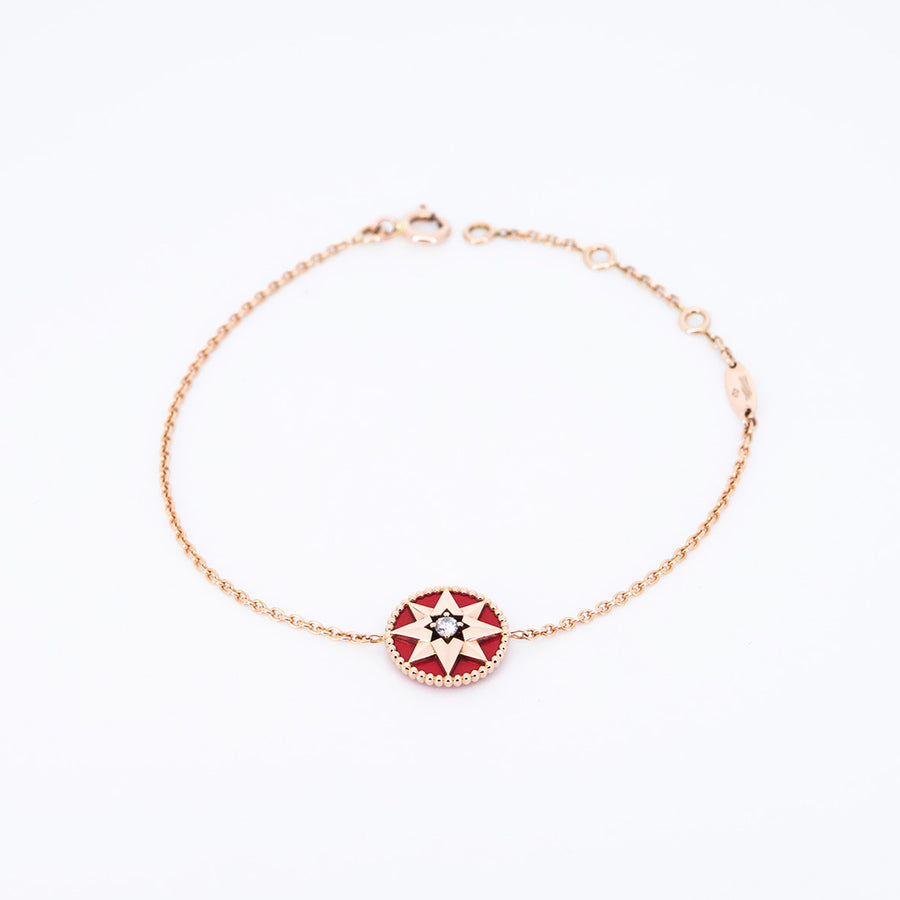 สร้อยข้อมือ Dior Rose Des Vents Bracelet with Red Ceramic 18K Rose Gold Size 14.5-17cm.# (Used) #vrdibimt 7495