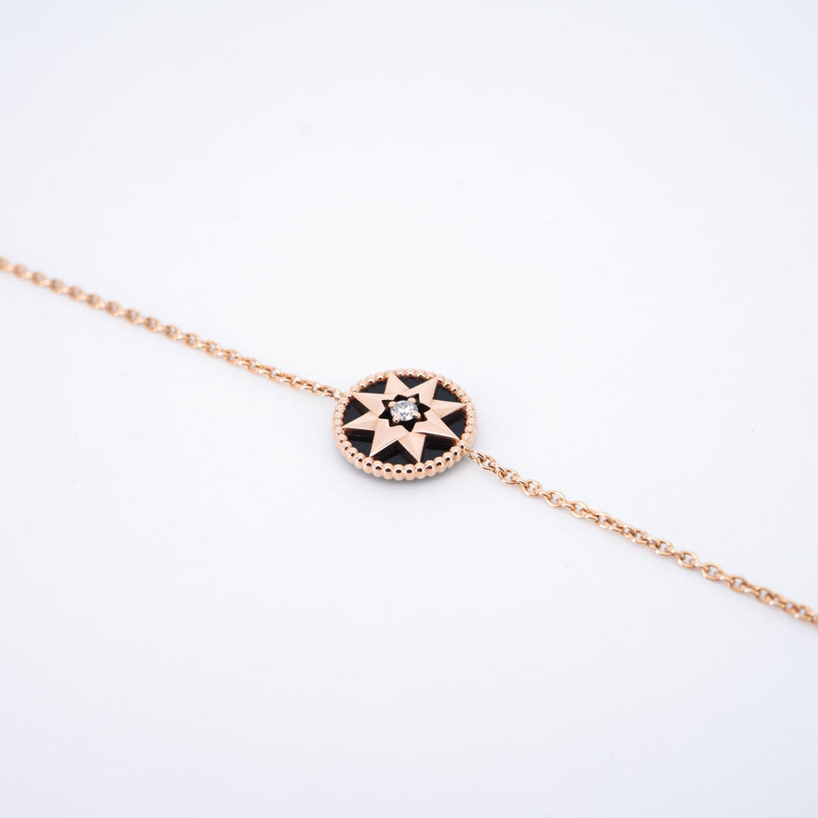 สร้อยข้อมือ Dior Rose Des Vents Bracelet with Onxy 18K Rose Gold Size 14.5-17cm.# (Used) #vrdibimt 7494