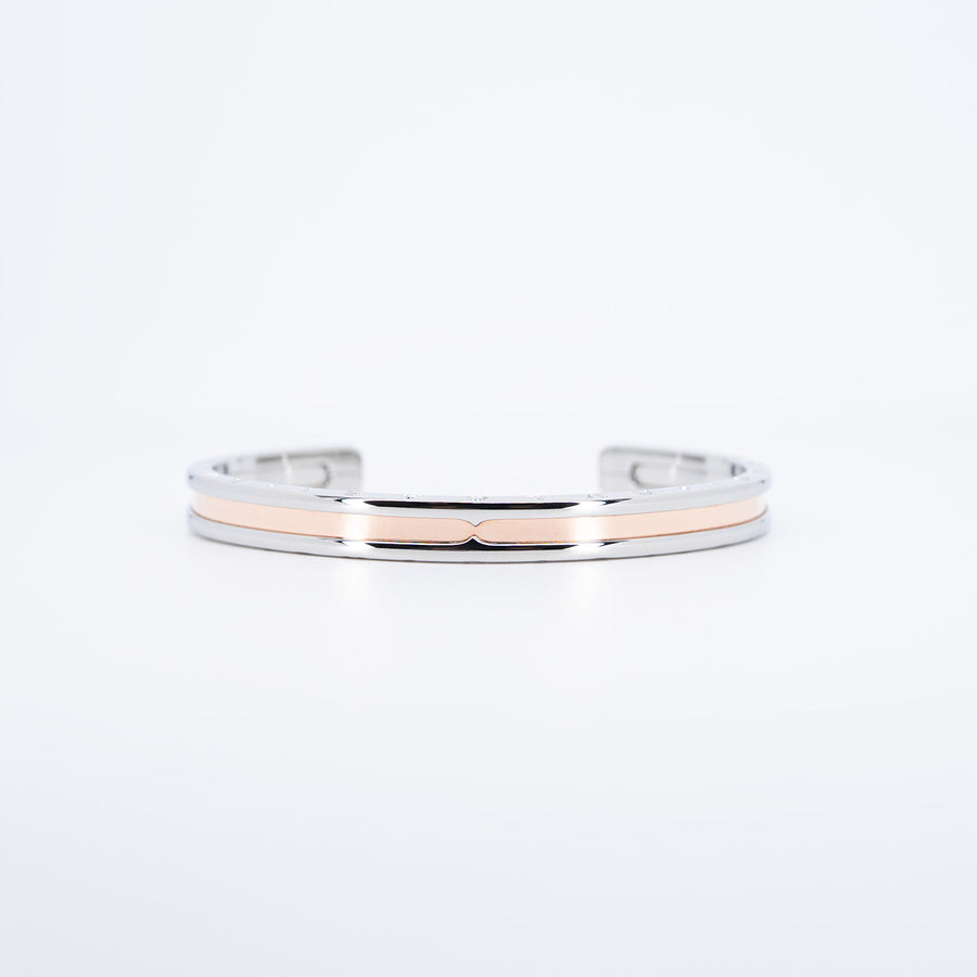 กำไลข้อมือ Bvlgari B.zero1 Cuff Bracelet in Stainless steel and Rose Gold Size S# (Used) #vrbvb 7500