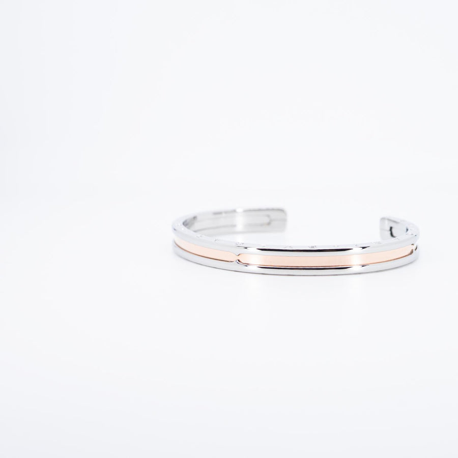 กำไลข้อมือ Bvlgari B.zero1 Cuff Bracelet in Stainless steel and Rose Gold Size S# (Used) #vrbvb 7500