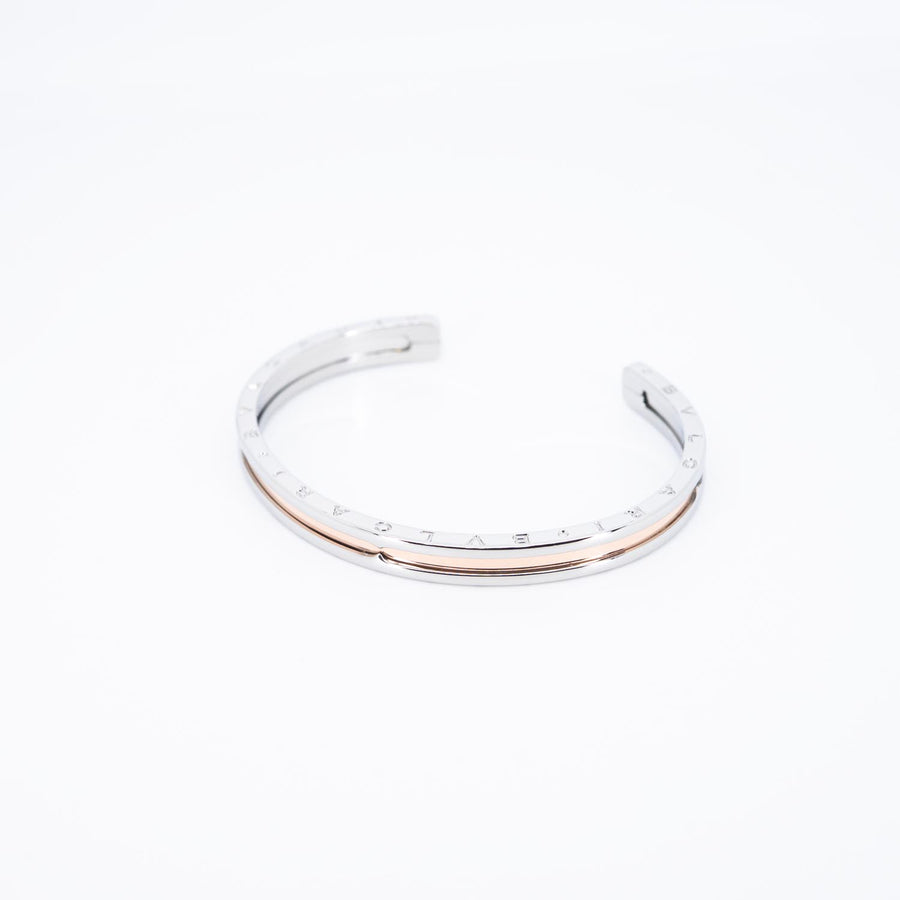 กำไลข้อมือ Bvlgari B.zero1 Cuff Bracelet in Stainless steel and Rose Gold Size S# (Used) #vrbvb 7500