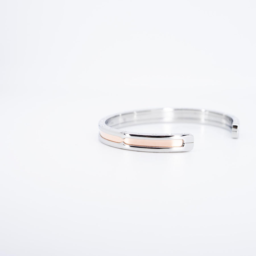 กำไลข้อมือ Bvlgari B.zero1 Cuff Bracelet in Stainless steel and Rose Gold Size S# (Used) #vrbvb 7500
