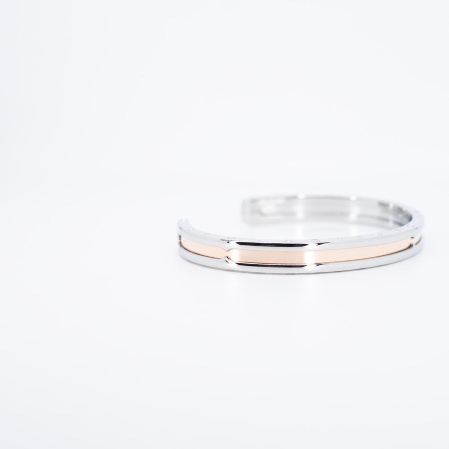 กำไลข้อมือ Bvlgari B.zero1 Cuff Bracelet in Stainless steel and Rose Gold Size S# (Used) #vrbvb 7500