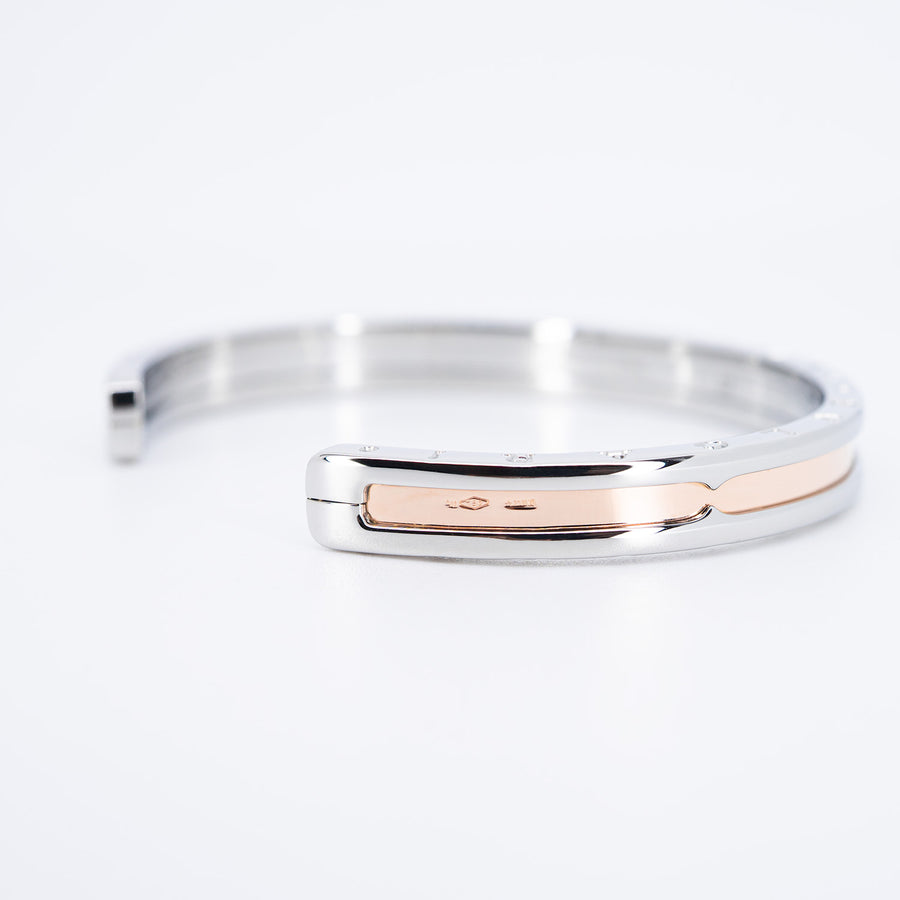 กำไลข้อมือ Bvlgari B.zero1 Cuff Bracelet in Stainless steel and Rose Gold Size S# (Used) #vrbvb 7500