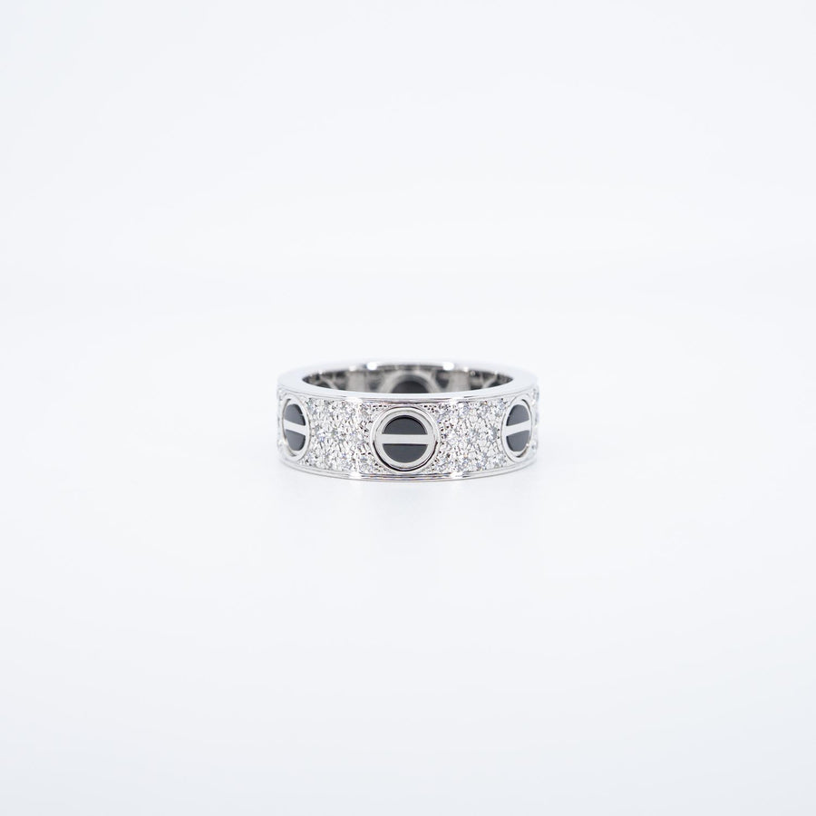 แหวน Cartier Love Ring, Diamond-Paved, Ceramic 18K White Gold Size 50# (Used) #vrcarlrfimHIT 7507