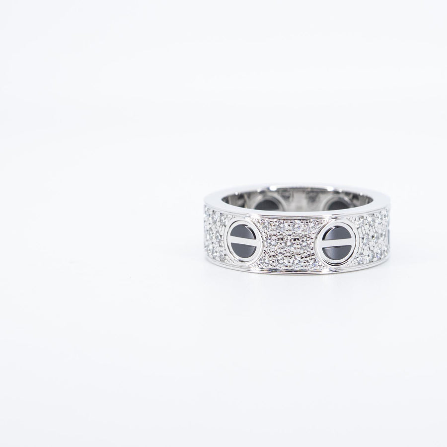แหวน Cartier Love Ring, Diamond-Paved, Ceramic 18K White Gold Size 50# (Used) #vrcarlrfimHIT 7507