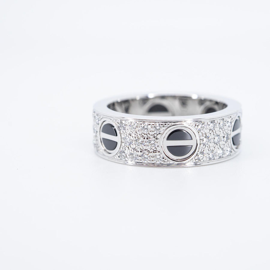 แหวน Cartier Love Ring, Diamond-Paved, Ceramic 18K White Gold Size 50# (Used) #vrcarlrfimHIT 7507