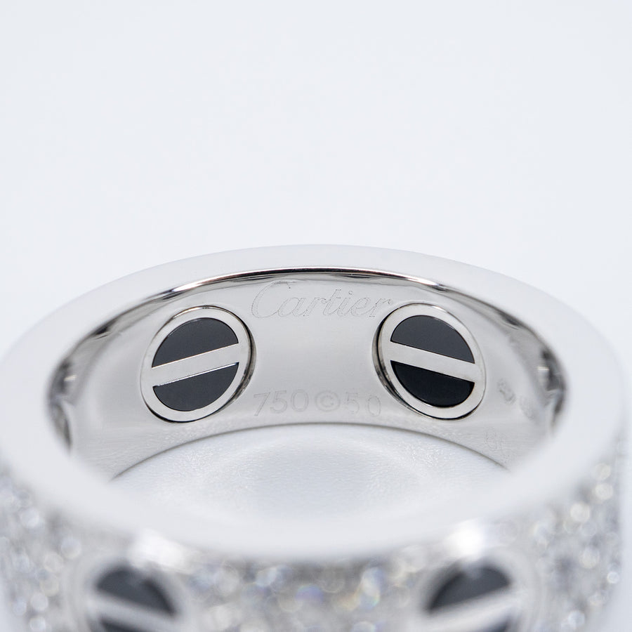 แหวน Cartier Love Ring, Diamond-Paved, Ceramic 18K White Gold Size 50# (Used) #vrcarlrfimHIT 7507