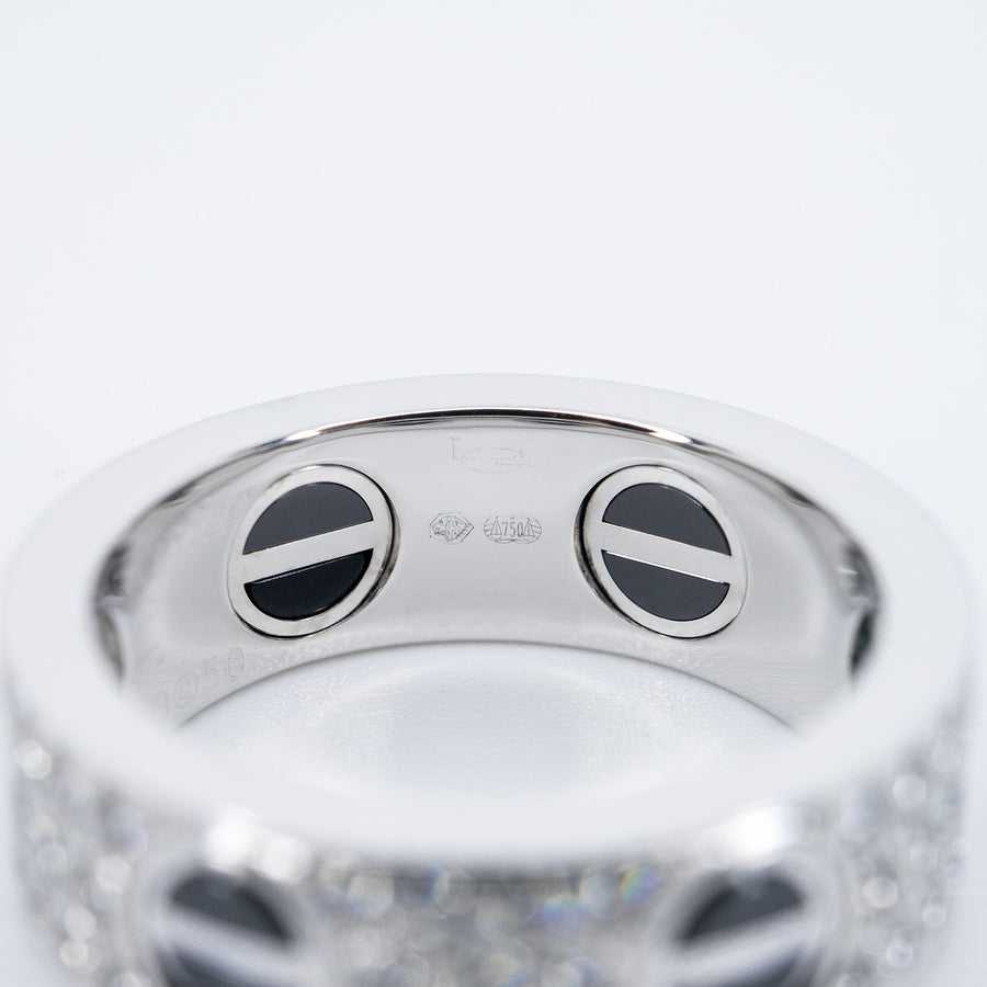 แหวน Cartier Love Ring, Diamond-Paved, Ceramic 18K White Gold Size 50# (Used) #vrcarlrfimHIT 7507