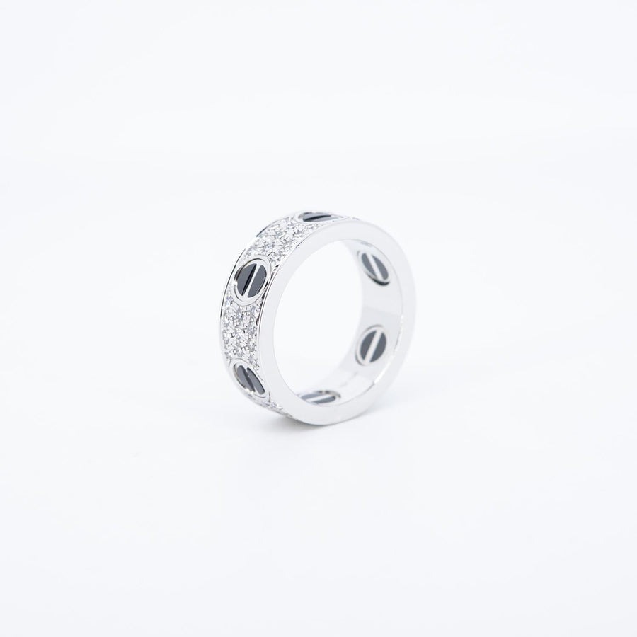 แหวน Cartier Love Ring, Diamond-Paved, Ceramic 18K White Gold Size 50# (Used) #vrcarlrfimHIT 7507