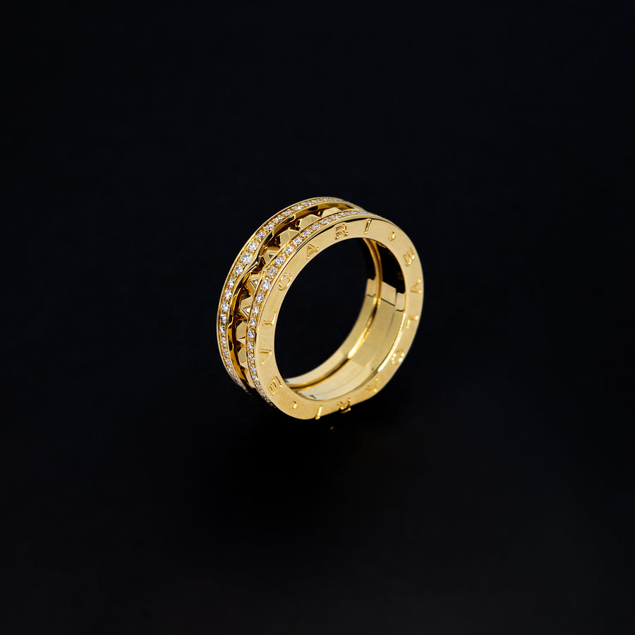 แหวน Bvlgari B.zero1 Rock one-band ring with studded spiral set with pavé diamonds on the edges 18K Yellow Gold Size 58# (Used) #vrbvrlrfHIT 7455
