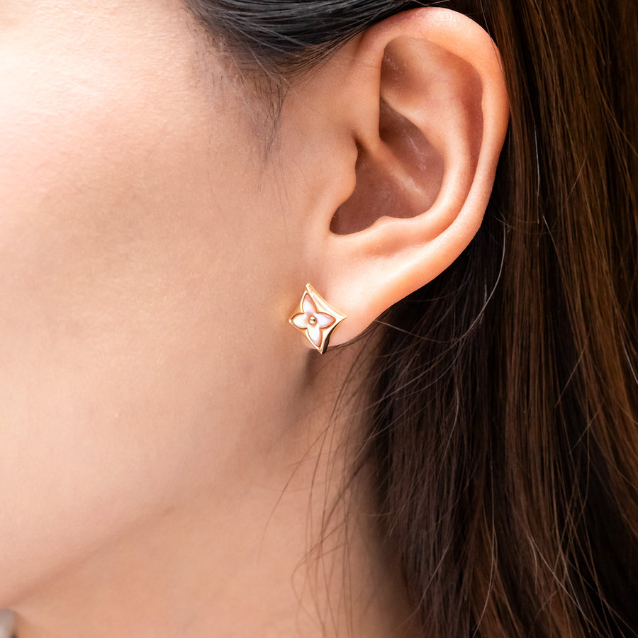 ต่างหู Louis Vuitton Color Blossom BB Star Stud Earrings,Pink Mother of Pearl 18K Rose Gold (Used) #vrloeimt 7389