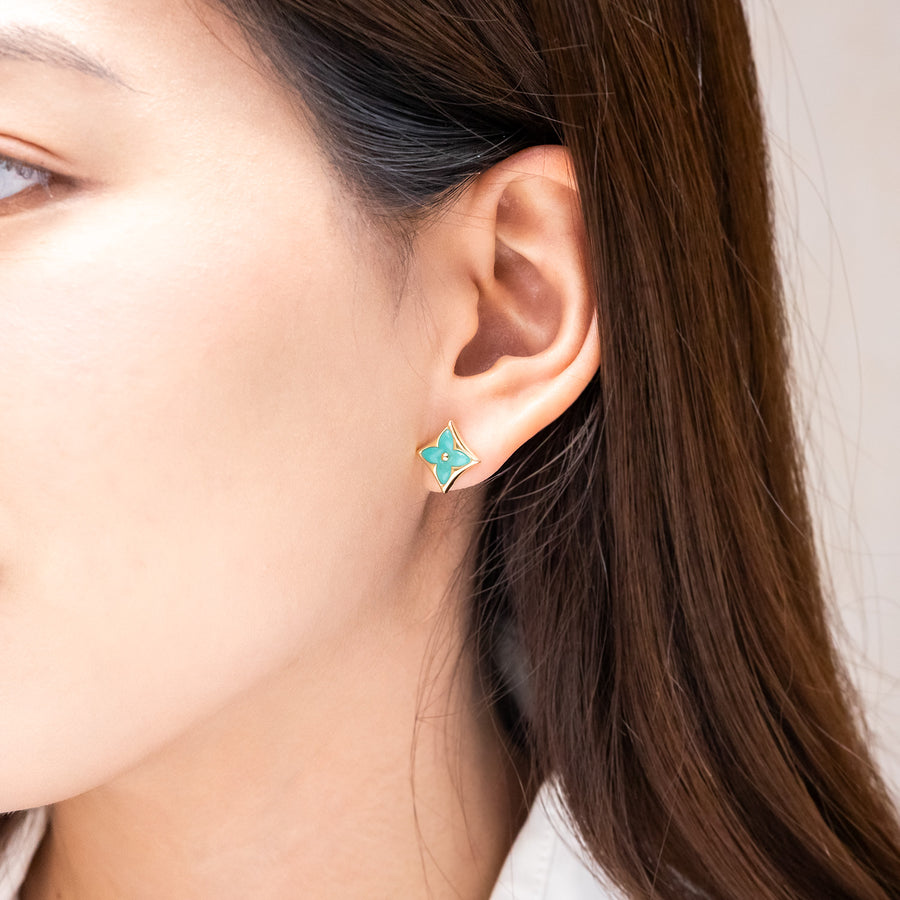 ต่างหู Louis Vuitton Color Blossom BB Star Stud Earrings,Amazonite 18K Yellow Gold (Used) #vrloeimt 7387