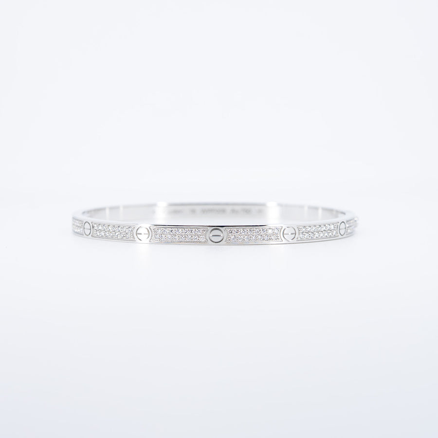 กำไล Cartier Love bracelet, small model, paved Diamond 18K White Gold Size 16# (Used) #vrcabHIT 7532