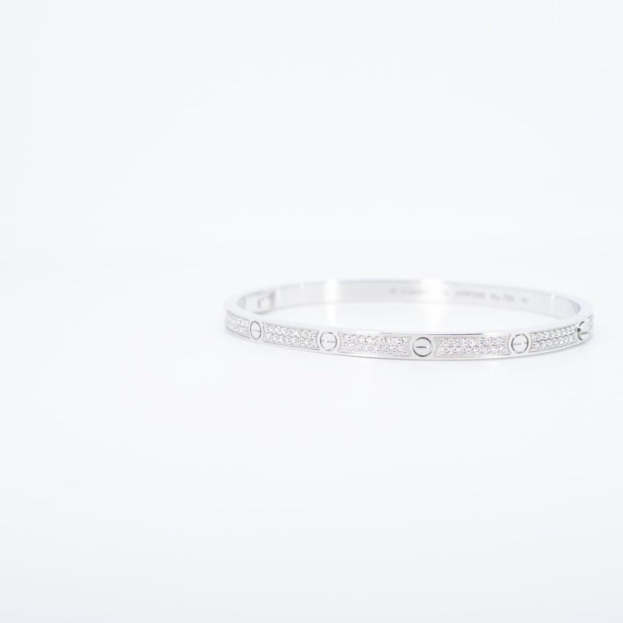 กำไล Cartier Love bracelet, small model, paved Diamond 18K White Gold Size 16# (Used) #vrcabHIT 7532