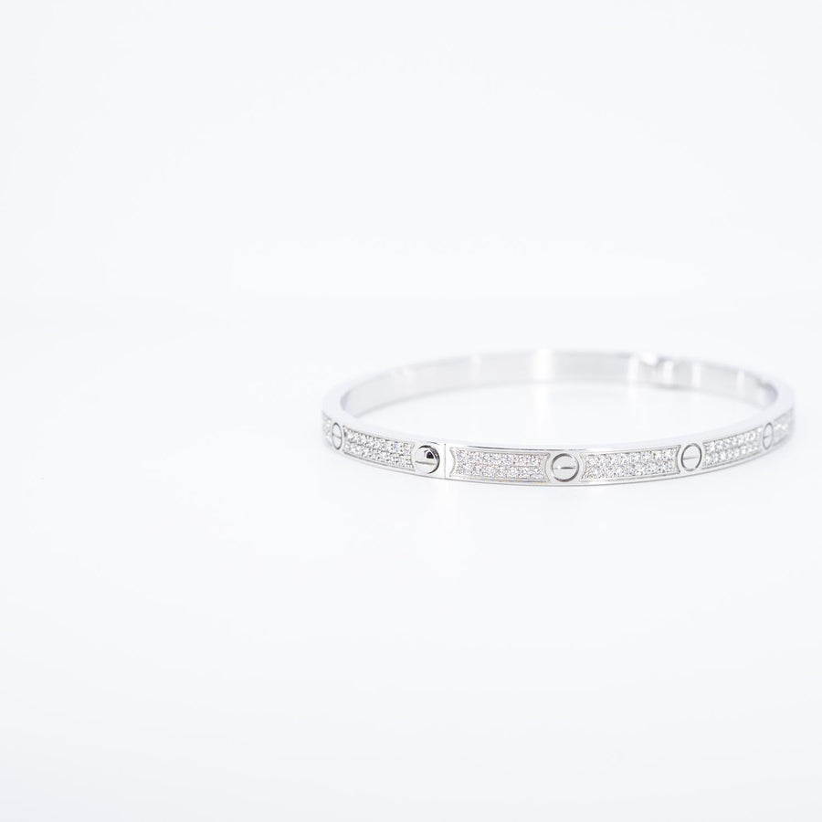 กำไล Cartier Love bracelet, small model, paved Diamond 18K White Gold Size 16# (Used) #vrcabHIT 7532