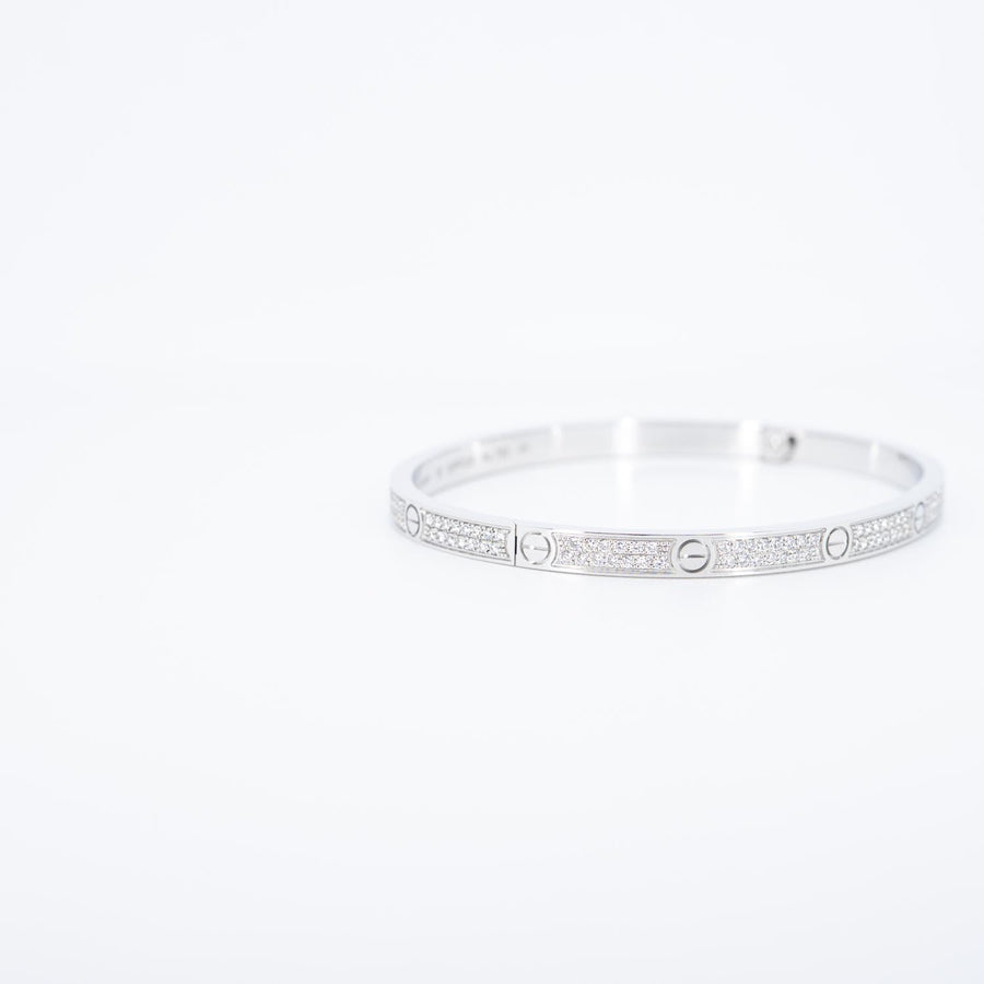กำไล Cartier Love bracelet, small model, paved Diamond 18K White Gold Size 16# (Used) #vrcabHIT 7532
