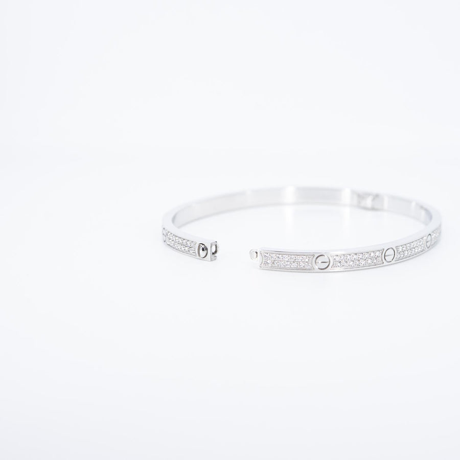 กำไล Cartier Love bracelet, small model, paved Diamond 18K White Gold Size 16# (Used) #vrcabHIT 7532