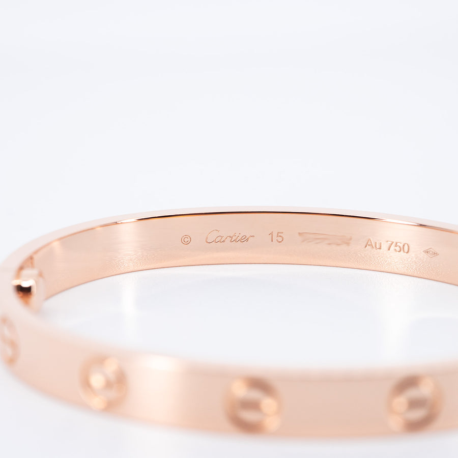 **Hold**กำไลข้อมือ Cartier Love Bracelet 18K Rose Gold Size 15# (Used) #vrcab 7519