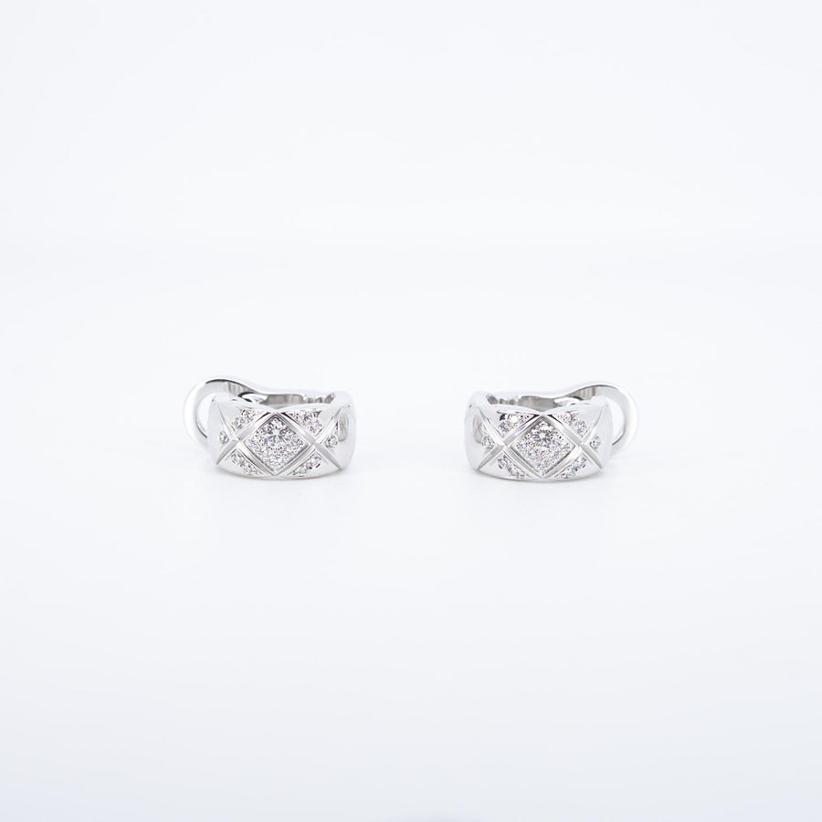 ต่างหู Chanel Coco Crush Earrings, Quilted motif, diamonds 18K White Gold (Used) #vrcheimt 7524