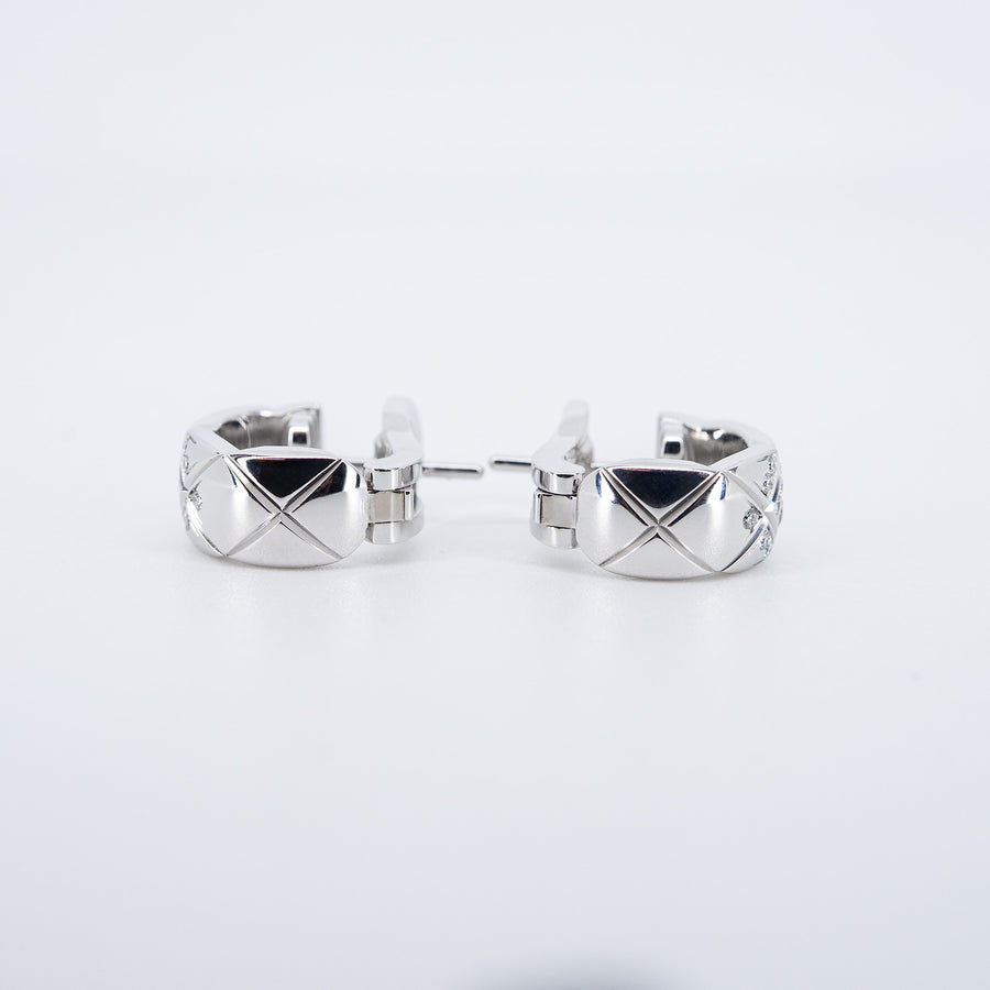 ต่างหู Chanel Coco Crush Earrings, Quilted motif, diamonds 18K White Gold (Used) #vrcheimt 7524