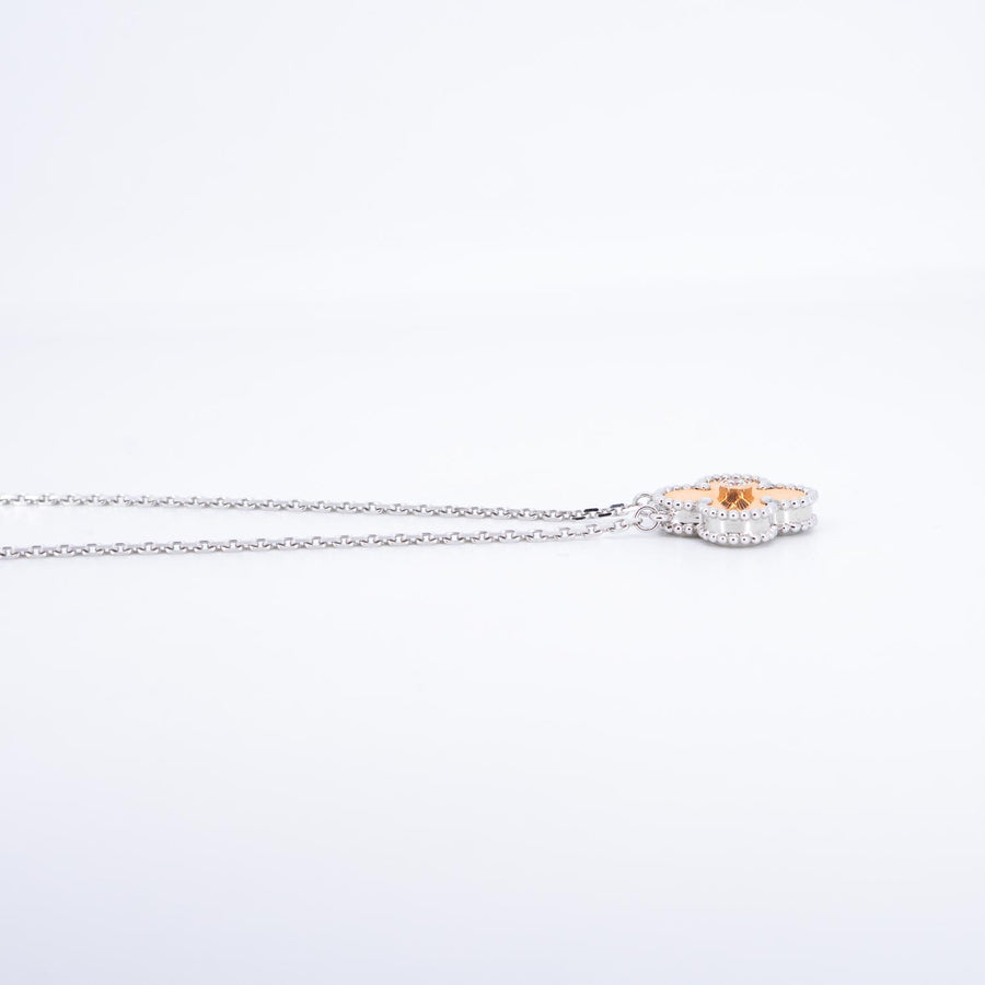 **Hold k.aom**สร้อยและจี้ Van Cleef & Arpels Limited Edition 2024 White & Rose Gold Guilloche Diamond Vintage Alhambra Holiday Pendant 18K Rose Gold Size 37-41.5cm.# (Used) #vrvanlHIT 7555