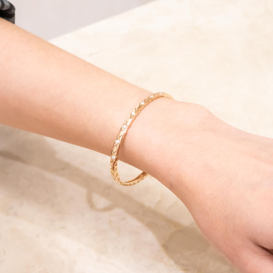 กำไลข้อมือ Chanel Coco Crush Bracelet with diamonds, Mini model Beige Gold Size M# (Used) #vrch 0993
