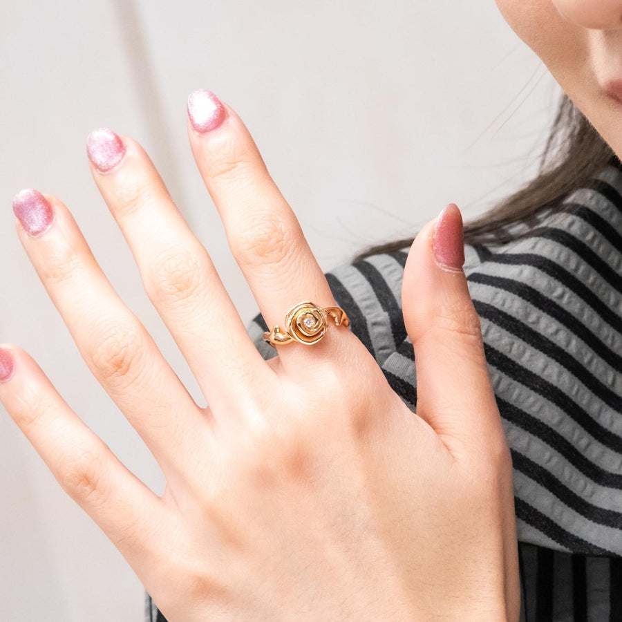 แหวน Dior Small Rose Dior Couture with Diamond Ring 18K Rose Gold Size 50# (Used) #vrdi 0825