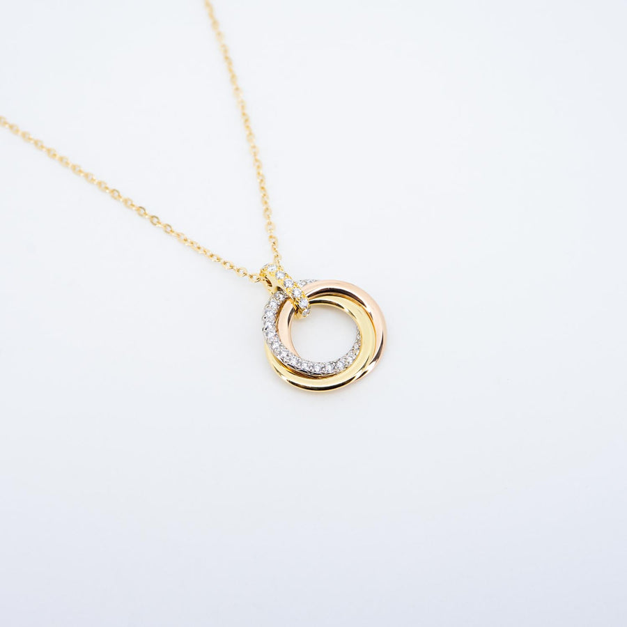 สร้อยและจี้ Cartier Trinity pendant, small model, half-paved 18K 3 Colors Size 38-42cm.# (Used) #vrcanlimt 7530