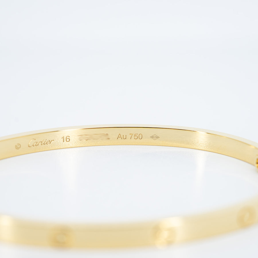 กำไลข้อมือ Cartier Love Bracelet, small model 18K Yellow Gold Size 16# (Used) #vrcab 7528