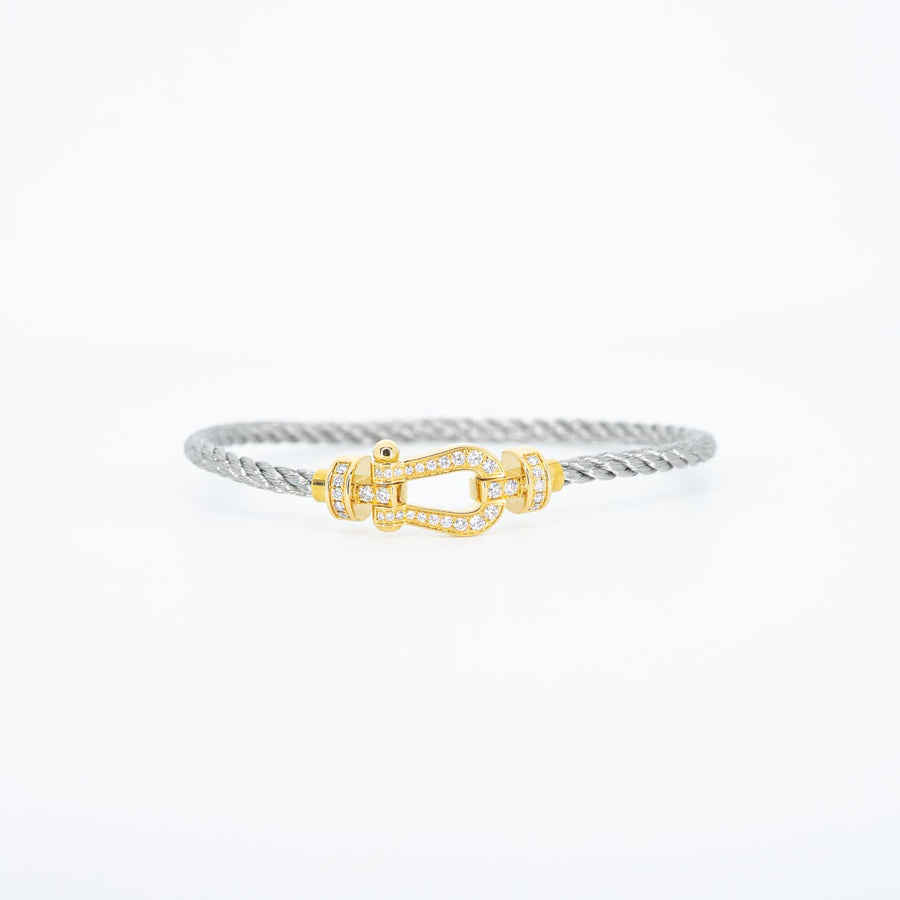 สร้อยข้อมือ Fred Force 10 Link Bracelet, Full Paved Diamonds, medium model 18K Yellow Gold Size 14 cm.# (Used) #vrfreb 7564