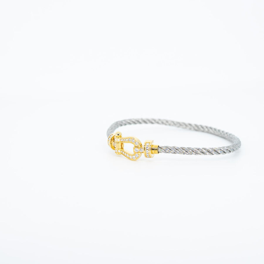 สร้อยข้อมือ Fred Force 10 Link Bracelet, Full Paved Diamonds, medium model 18K Yellow Gold Size 14 cm.# (Used) #vrfreb 7564