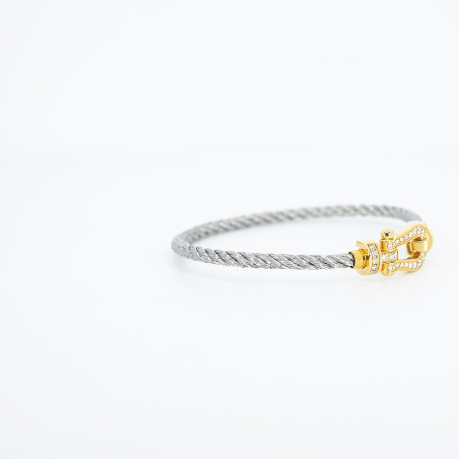 สร้อยข้อมือ Fred Force 10 Link Bracelet, Full Paved Diamonds, medium model 18K Yellow Gold Size 14 cm.# (Used) #vrfreb 7564