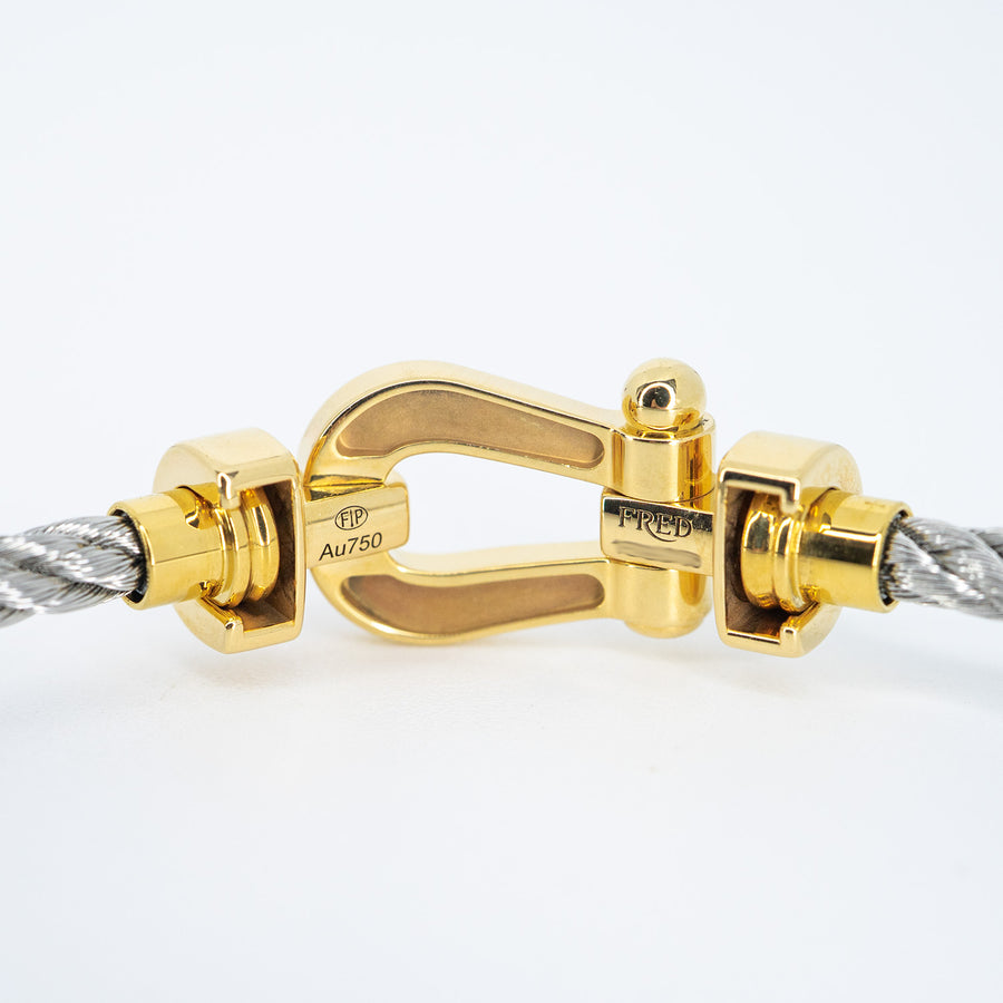 สร้อยข้อมือ Fred Force 10 Link Bracelet, Full Paved Diamonds, medium model 18K Yellow Gold Size 14 cm.# (Used) #vrfreb 7564