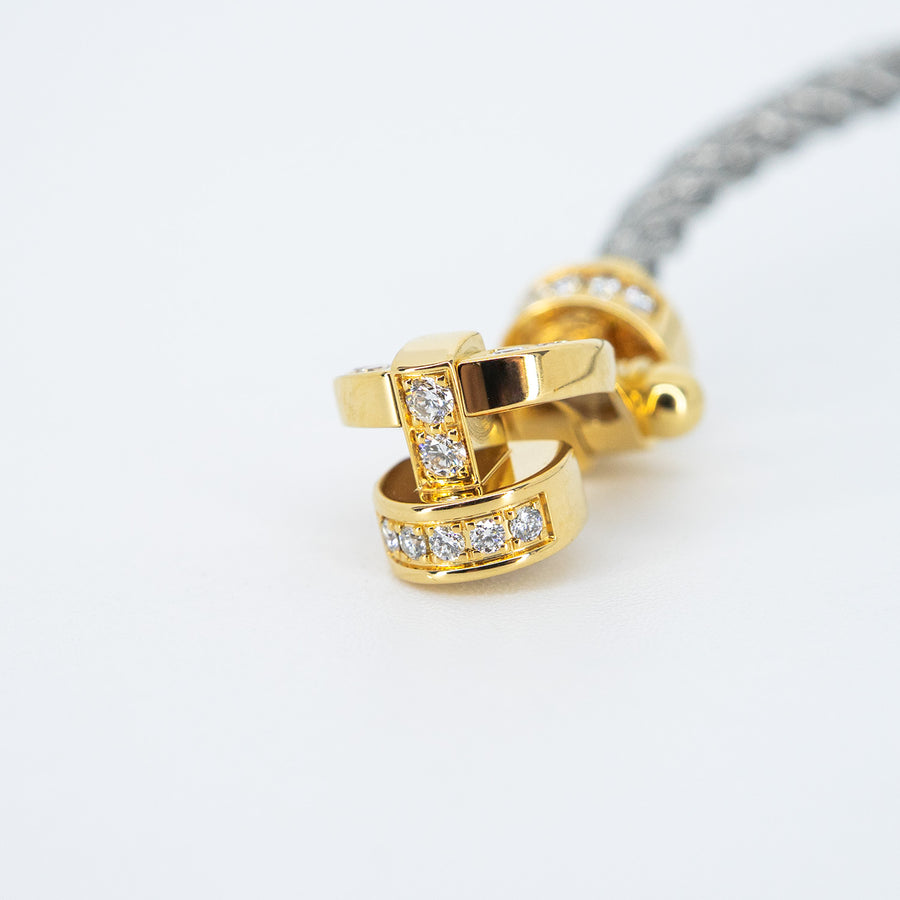 สร้อยข้อมือ Fred Force 10 Link Bracelet, Full Paved Diamonds, medium model 18K Yellow Gold Size 14 cm.# (Used) #vrfreb 7564
