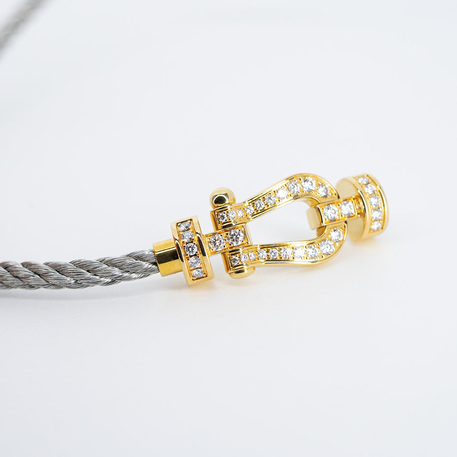 สร้อยข้อมือ Fred Force 10 Link Bracelet, Full Paved Diamonds, medium model 18K Yellow Gold Size 14 cm.# (Used) #vrfreb 7564