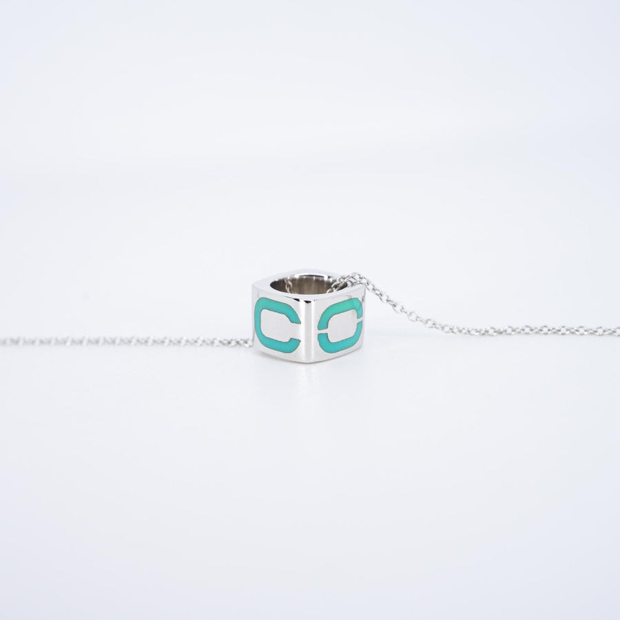 สร้อยและจี้ Tiffany & Co. Blue Enamel T&Co Slider Necklace Silver925 Size 43.5cm.# (Used) #vrtinl 7553