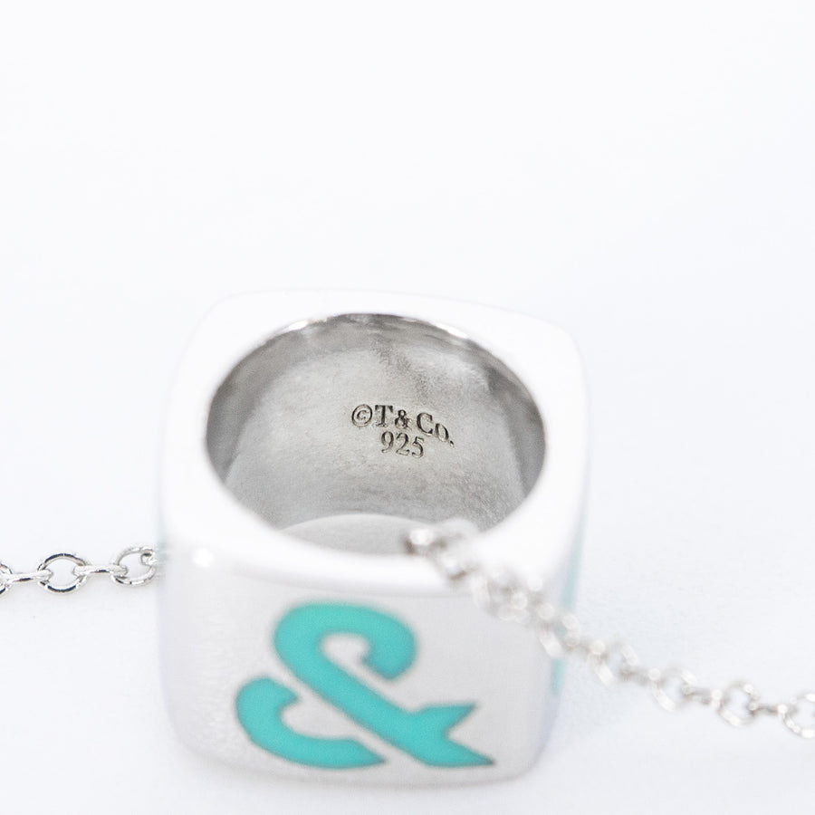 สร้อยและจี้ Tiffany & Co. Blue Enamel T&Co Slider Necklace Silver925 Size 43.5cm.# (Used) #vrtinl 7553