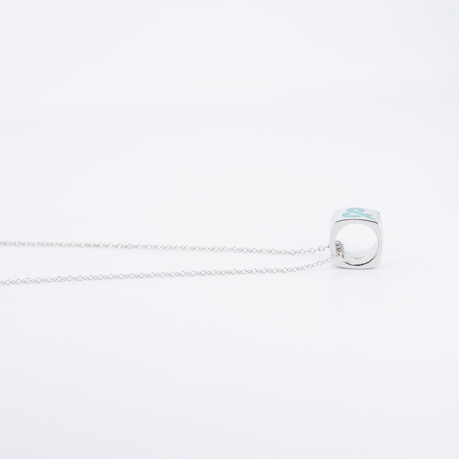 สร้อยและจี้ Tiffany & Co. Blue Enamel T&Co Slider Necklace Silver925 Size 43.5cm.# (Used) #vrtinl 7553