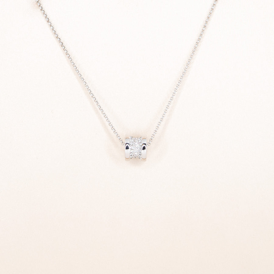 สร้อยและจี้ Bvlgari B.zero1 mini necklace with pavé diamonds 18K White Gold Size 39/42/44cm.# (Used) #vrbvnlimt 7561