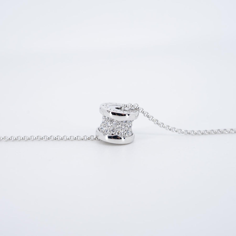 สร้อยและจี้ Bvlgari B.zero1 mini necklace with pavé diamonds 18K White Gold Size 39/42/44cm.# (Used) #vrbvnlimt 7561