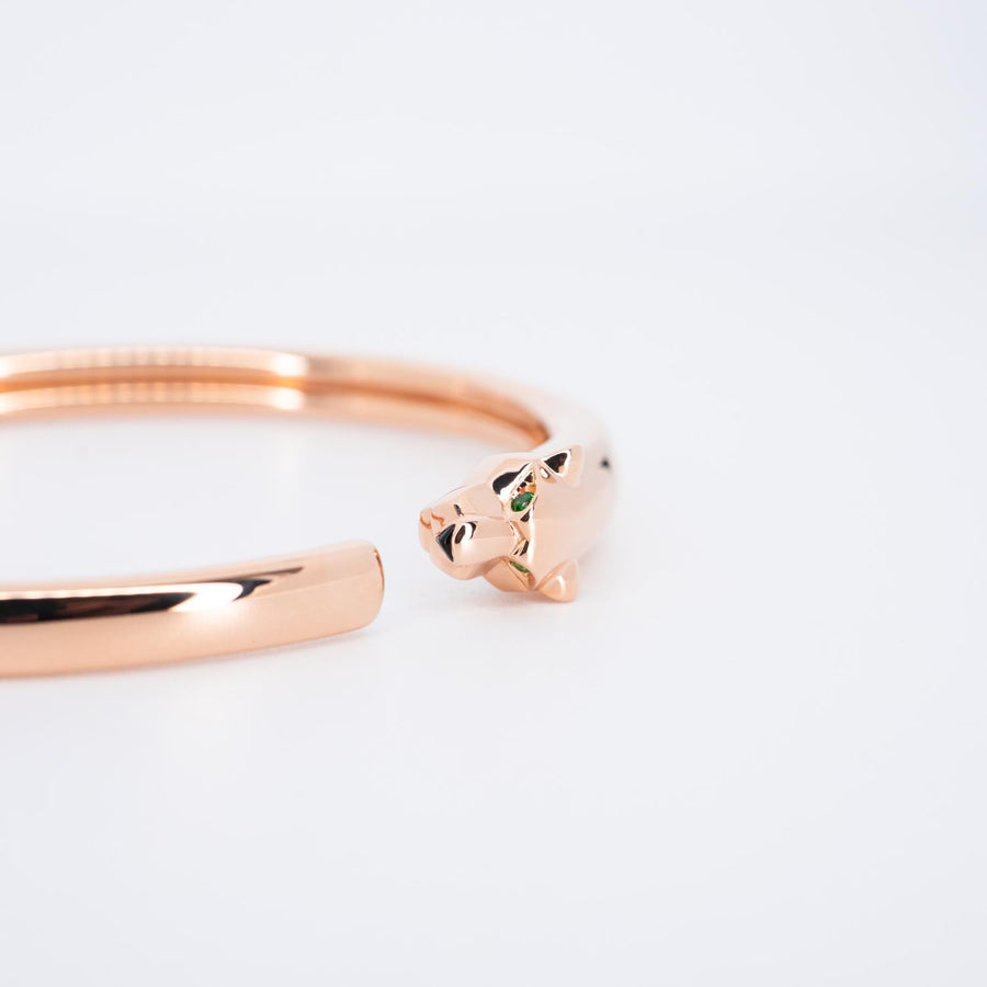 **Sold**กำไลข้อมือ Cartier Panthère de Cartier bracelet, onyx, set with 2 tsavorite garnets 18K Rose Gold Size 17# (Used) #vrcab 7570