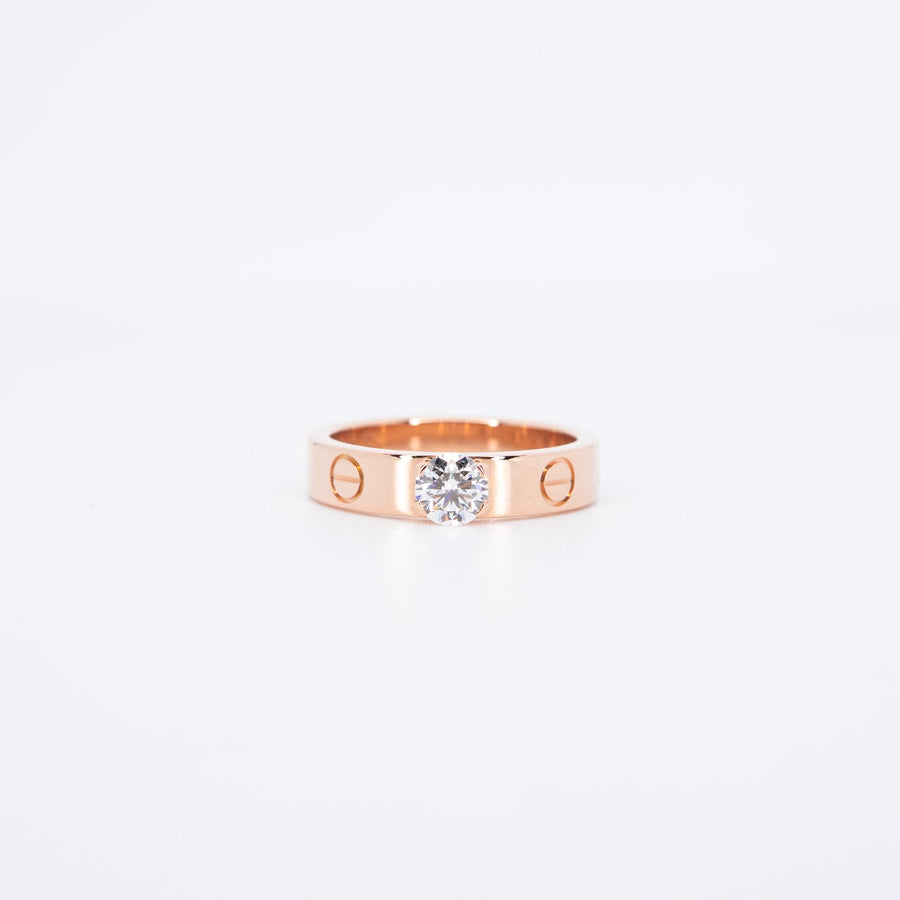 แหวน Cartier Love Solitaire Ring 0.27 ct. E VVS1 brilliant-cut diamond 18K Rose Gold Size 46# (Used) #vrcarimt 7559