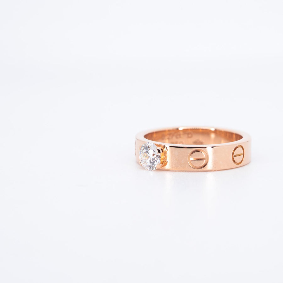 แหวน Cartier Love Solitaire Ring 0.27 ct. E VVS1 brilliant-cut diamond 18K Rose Gold Size 46# (Used) #vrcarimt 7559