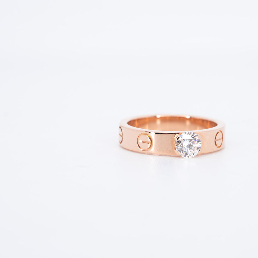 แหวน Cartier Love Solitaire Ring 0.27 ct. E VVS1 brilliant-cut diamond 18K Rose Gold Size 46# (Used) #vrcarimt 7559