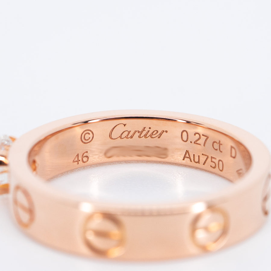 แหวน Cartier Love Solitaire Ring 0.27 ct. E VVS1 brilliant-cut diamond 18K Rose Gold Size 46# (Used) #vrcarimt 7559