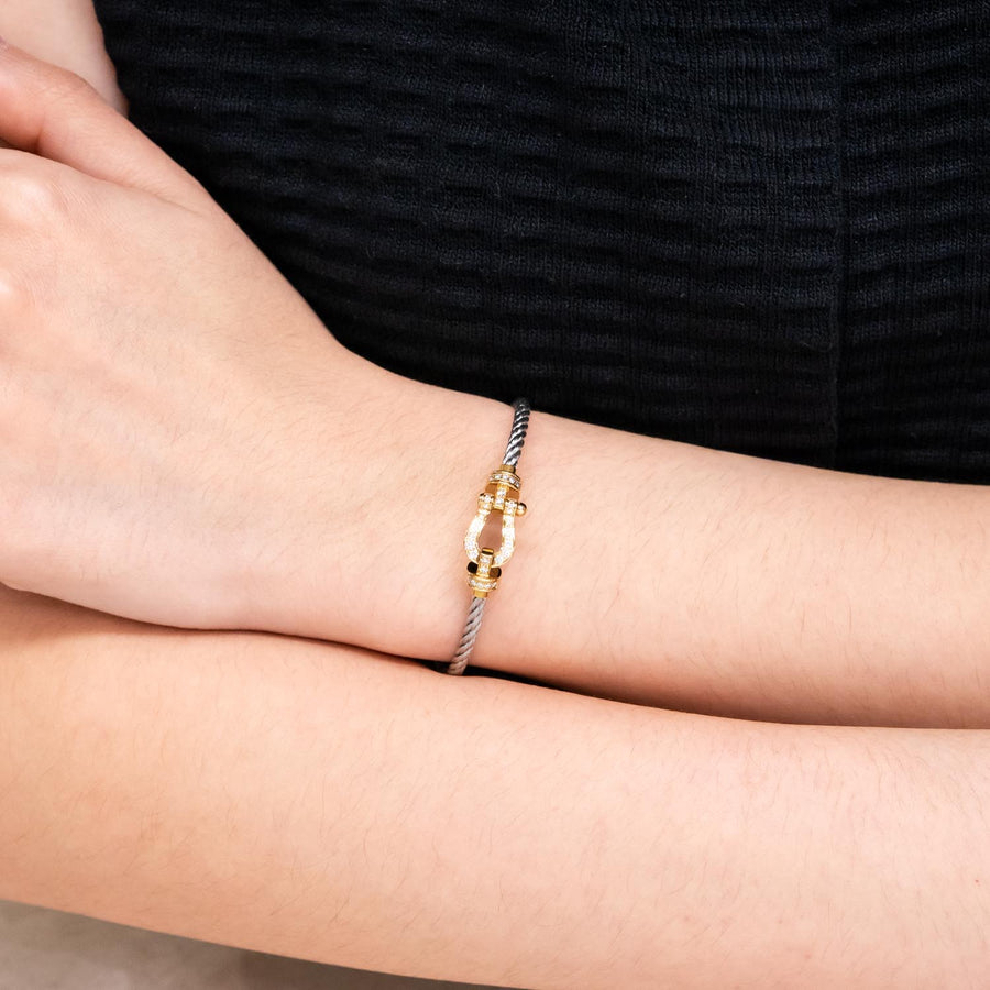 สร้อยข้อมือ Fred Force 10 Link Bracelet, Full Paved Diamonds, medium model 18K Yellow Gold Size 14 cm.# (Used) #vrfreb 7564